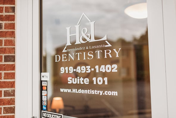 Exterior Photo: Front door of Durham NC Dental Practice